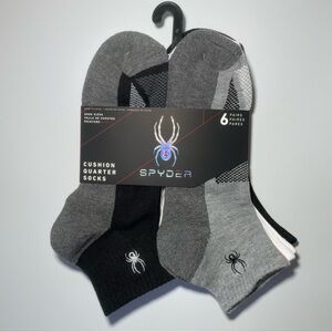 Spyder men’s quarter socks 6 pairs size 6-12 white black gray
